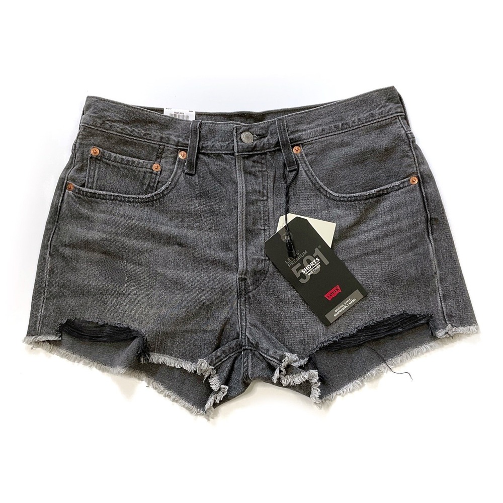 Levis Shorts Womens 30 Gray Button Fly Cutoff Big E High Waisted Denim NWT